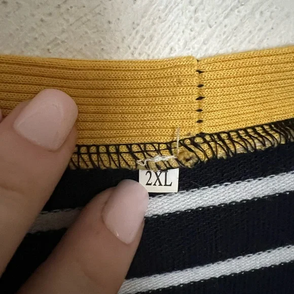 NO BRAND Classic Striped Button Down V Neck Cardigan Blue White Yellow Womens 2X - Picture 3 of 4